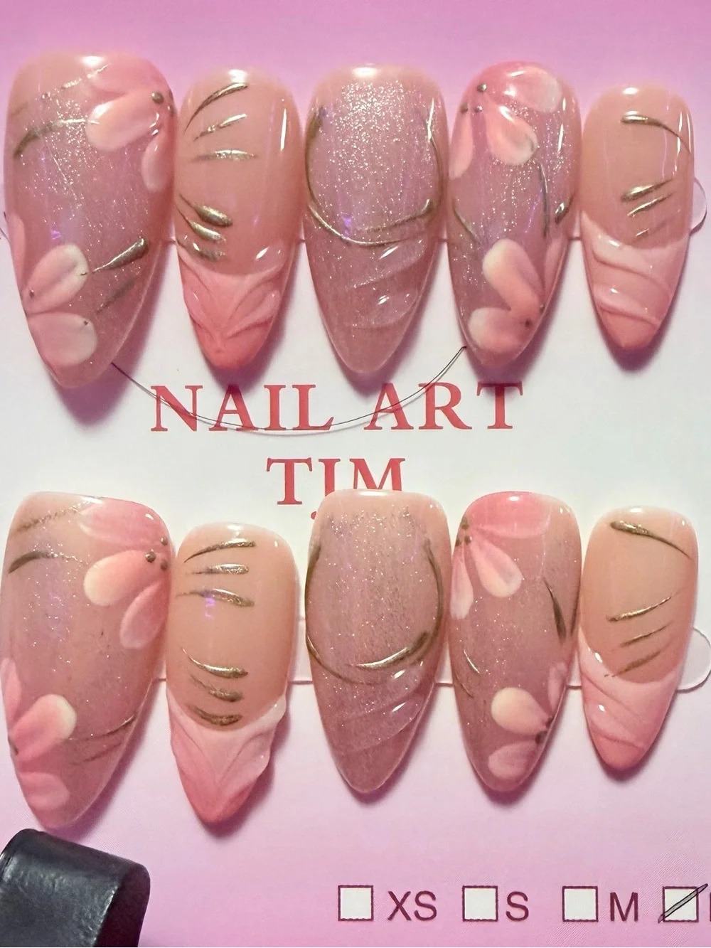 Nail Art Press-On Set - Pink Floral Design